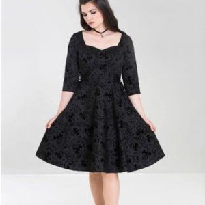 X-Small NWT Maleficent Gothic Punk Dragon Black Velvet Brocade Dress Hell Bunny
